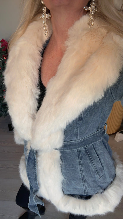 Show Stopper Faux Fur Blue Denim Jacket