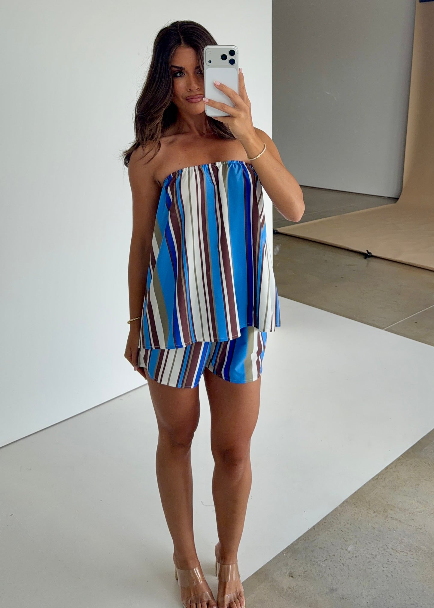Strapless Striped 2 Piece Set