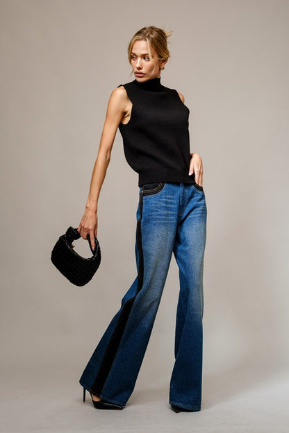 NEW!! Two-Tone Panel Wide Leg Jeans