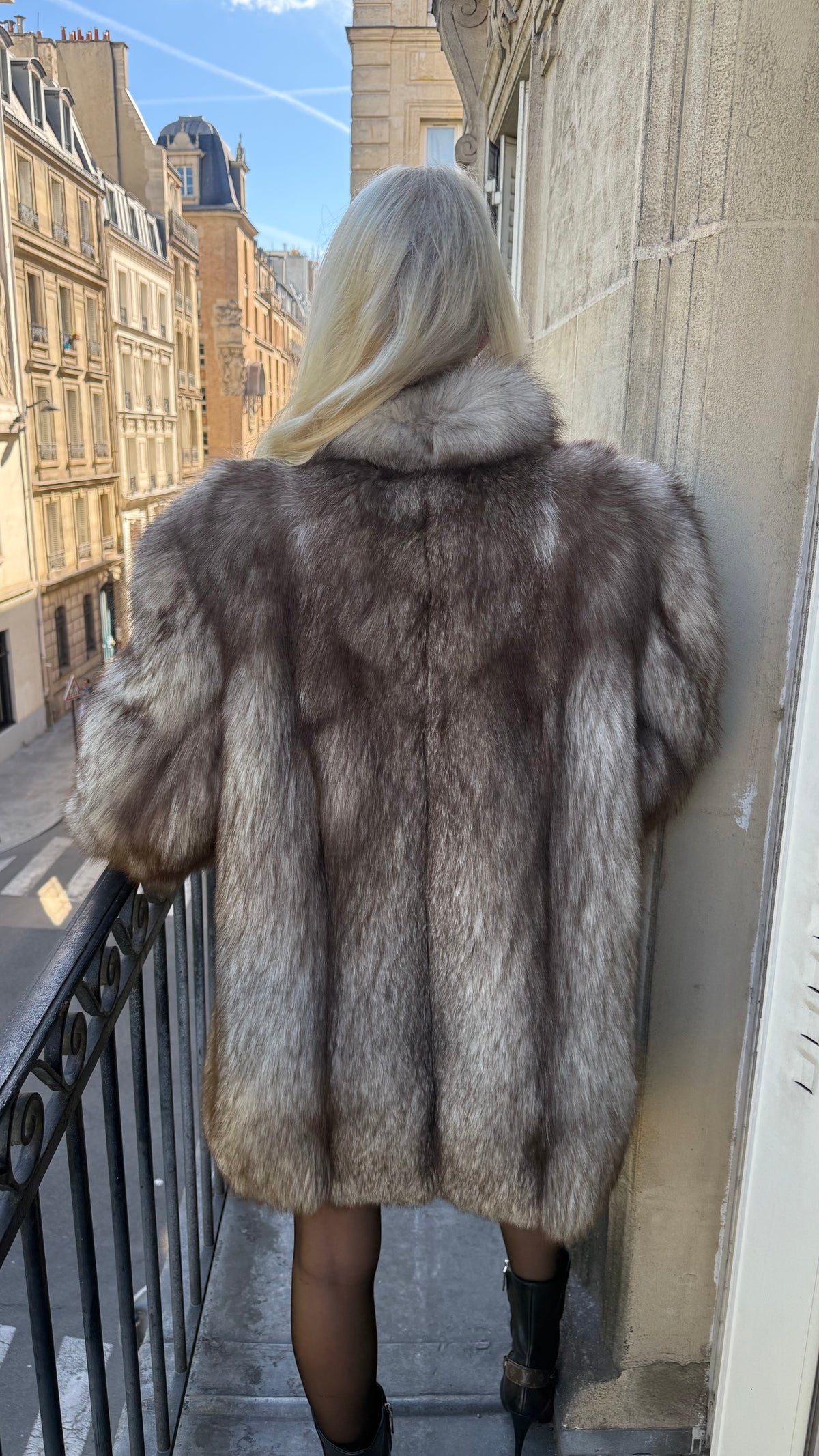 #103 Vintage Blue Fox Jacket Size Medium/Large