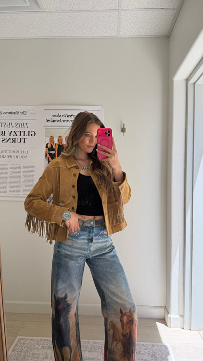 Vintage Tan Suede Fringe Jacket Size Medium