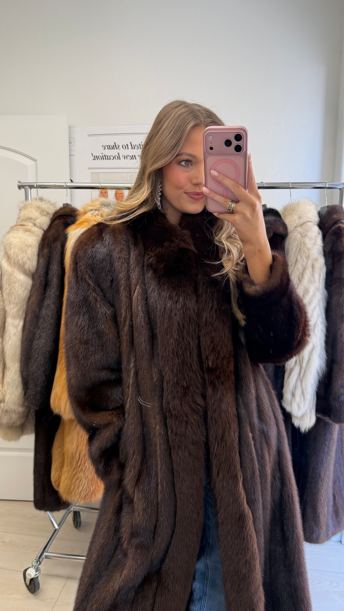 #16 Vintage Mahogany Mink Coat w/ Fox Tuxedo Size Medium