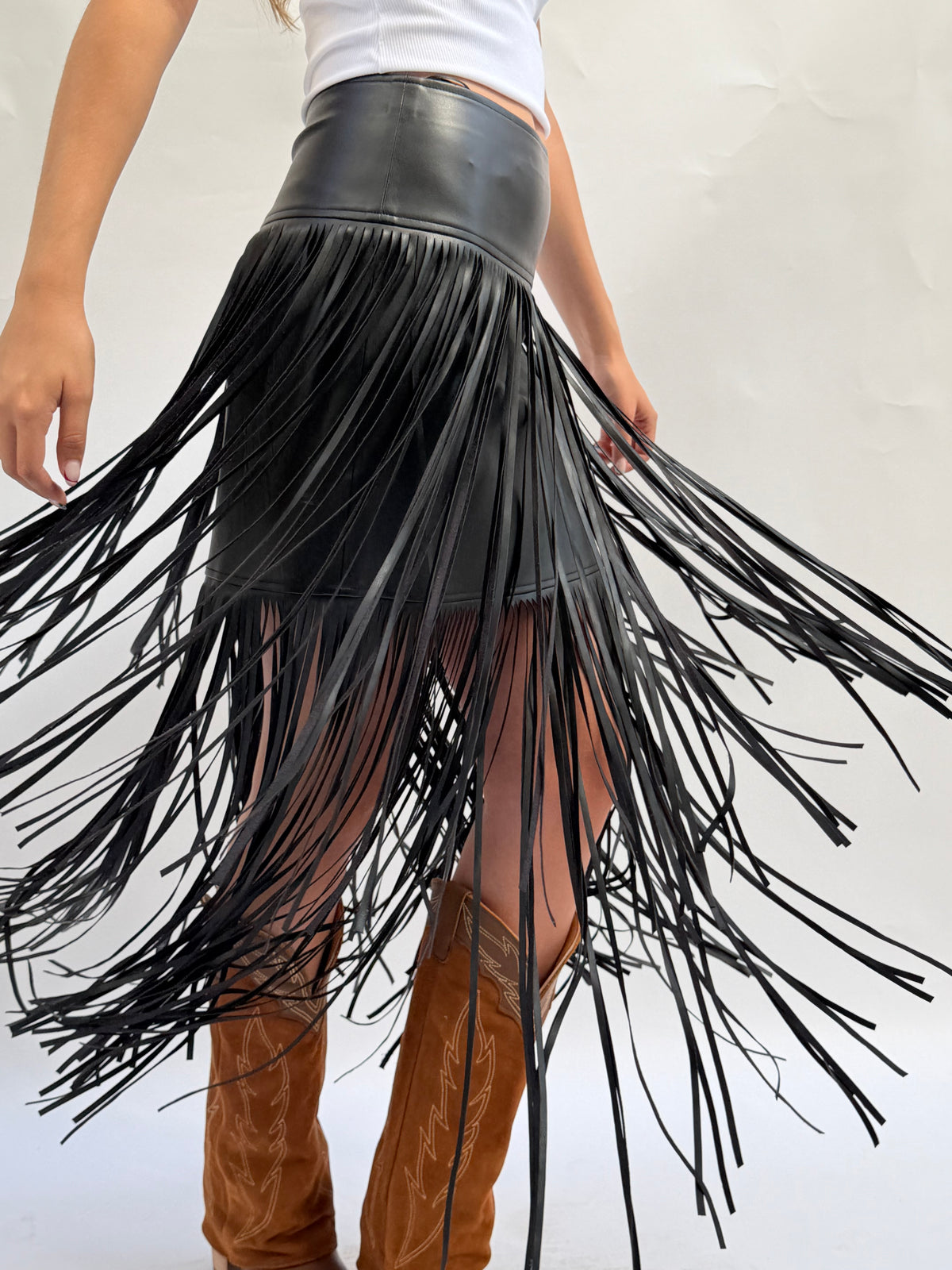 "Runway" Leather Fringe Skirt - PREORDER