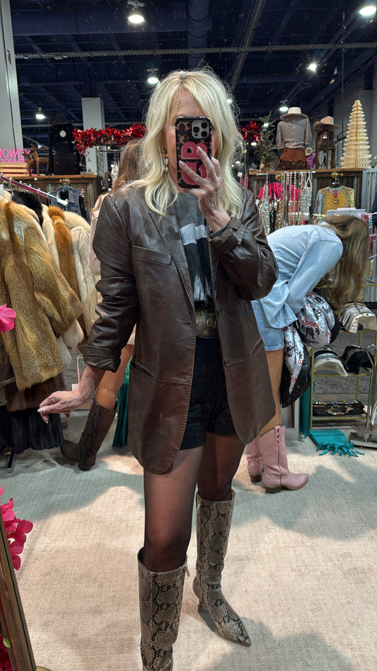 NEW!! Vintage Balmain Brown Leather Blazer Size Large