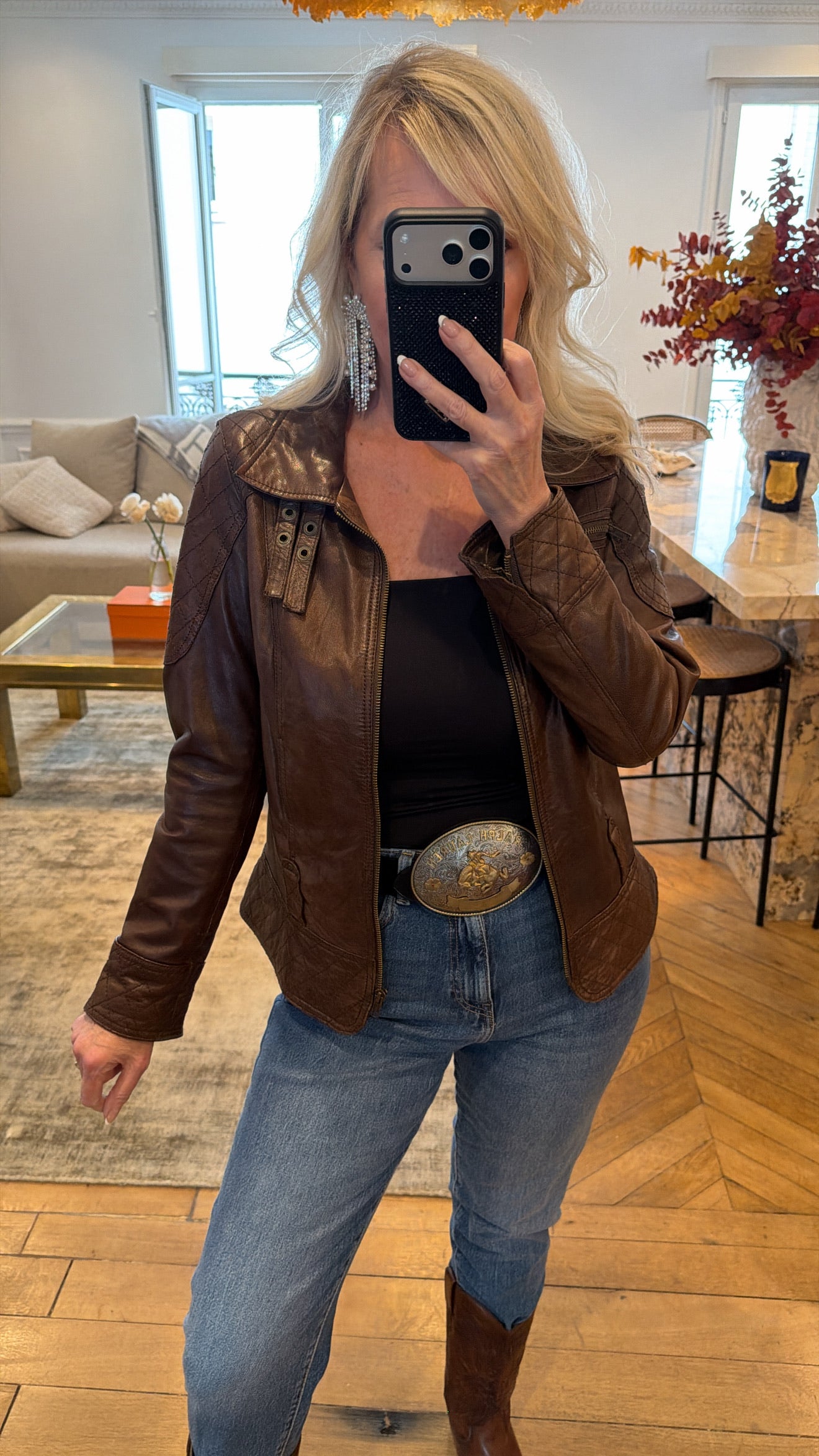 NEW!! Vintage Brown Leather Quilted Jacket Size XS