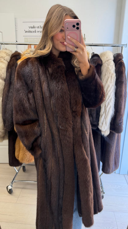 #16 Vintage Mahogany Mink Coat w/ Fox Tuxedo Size Medium