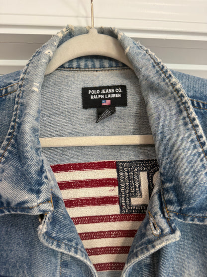 NEW!! Vintage Ralph Lauren Denim American Flag Jacket Size XL
