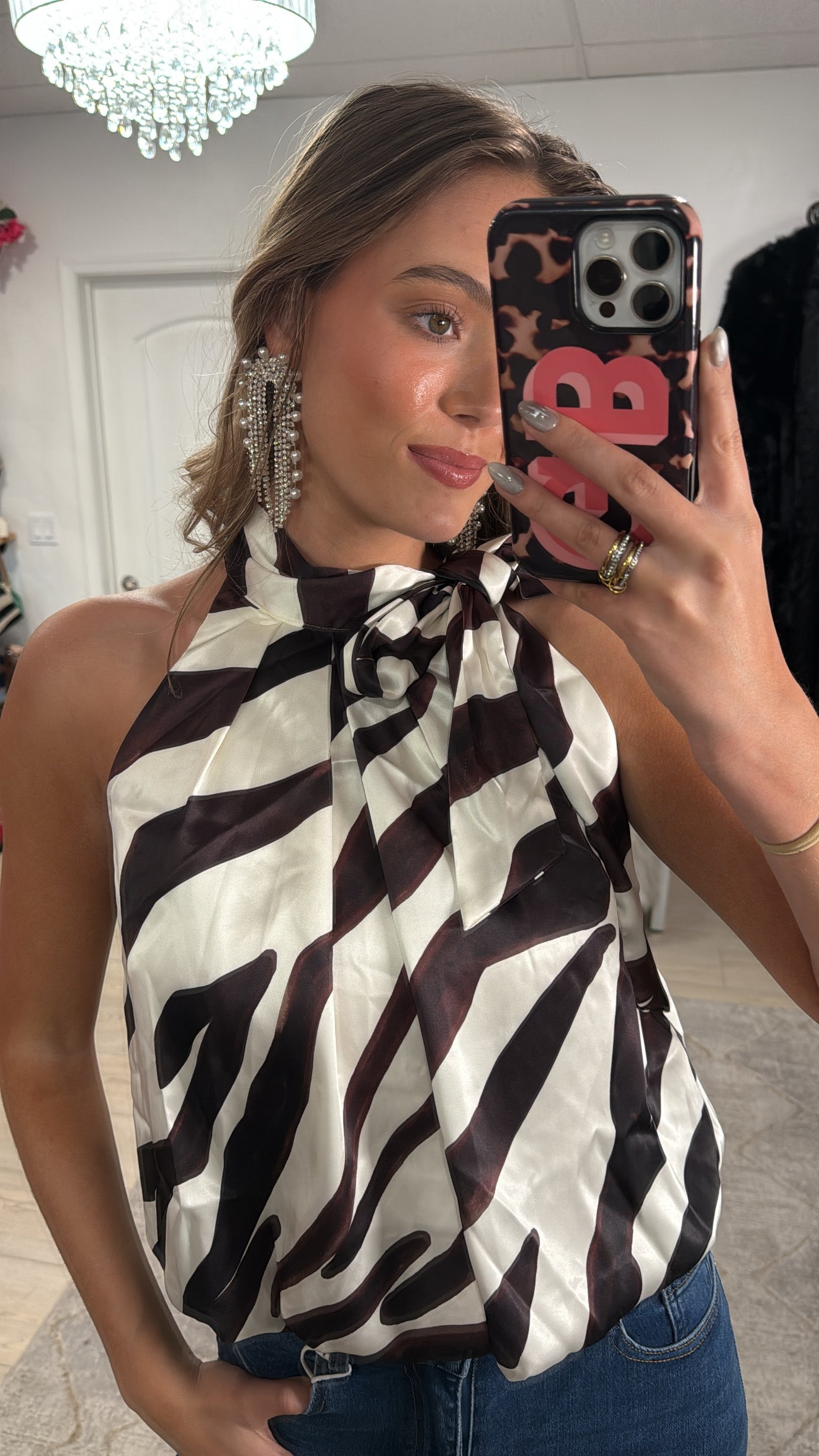NEW!! Zebra Print Tie Neck Top