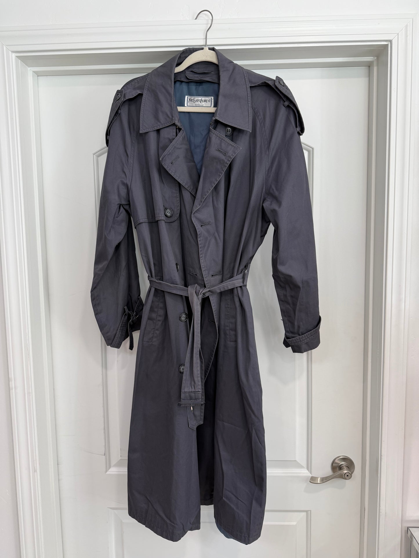 NEW!! Vintage YSL Blue/Grey Trench Coat Size L/XL
