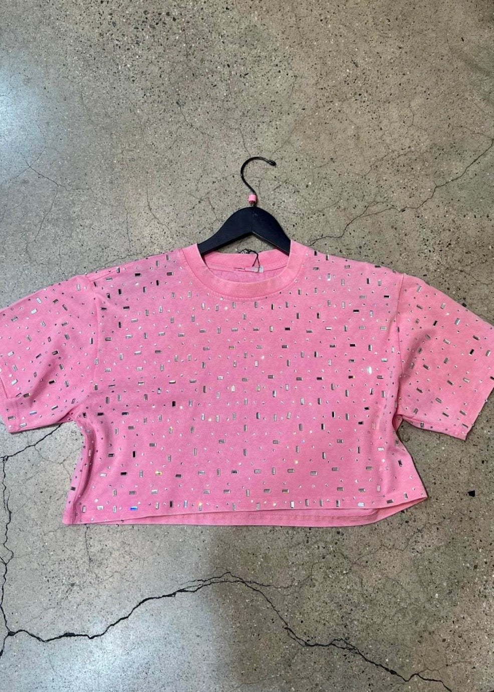 AS SEEN ON CASSIDY! The “Houston" Cropped Rhinestone Tee in 5 Colors - PRE ORDER