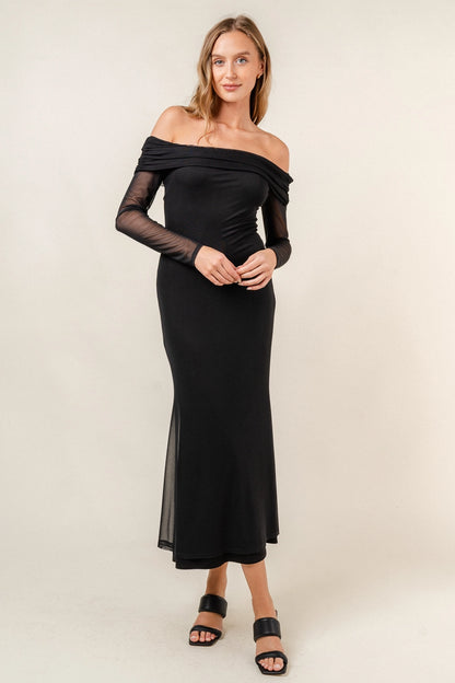 "After Hours" Off The Shoulder Midi Dress