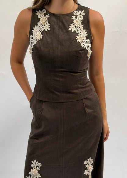 "Wildwood" Embroidered Suede Skirt