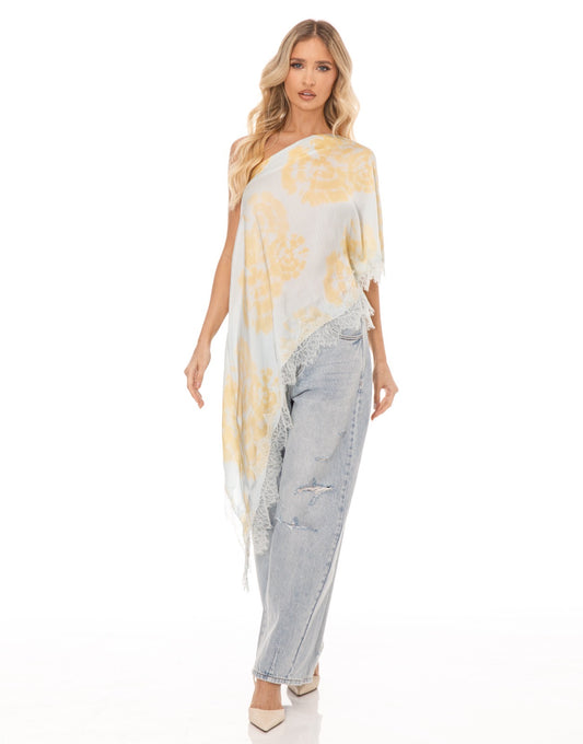 Asymmetric Lace Top in Blue Floral