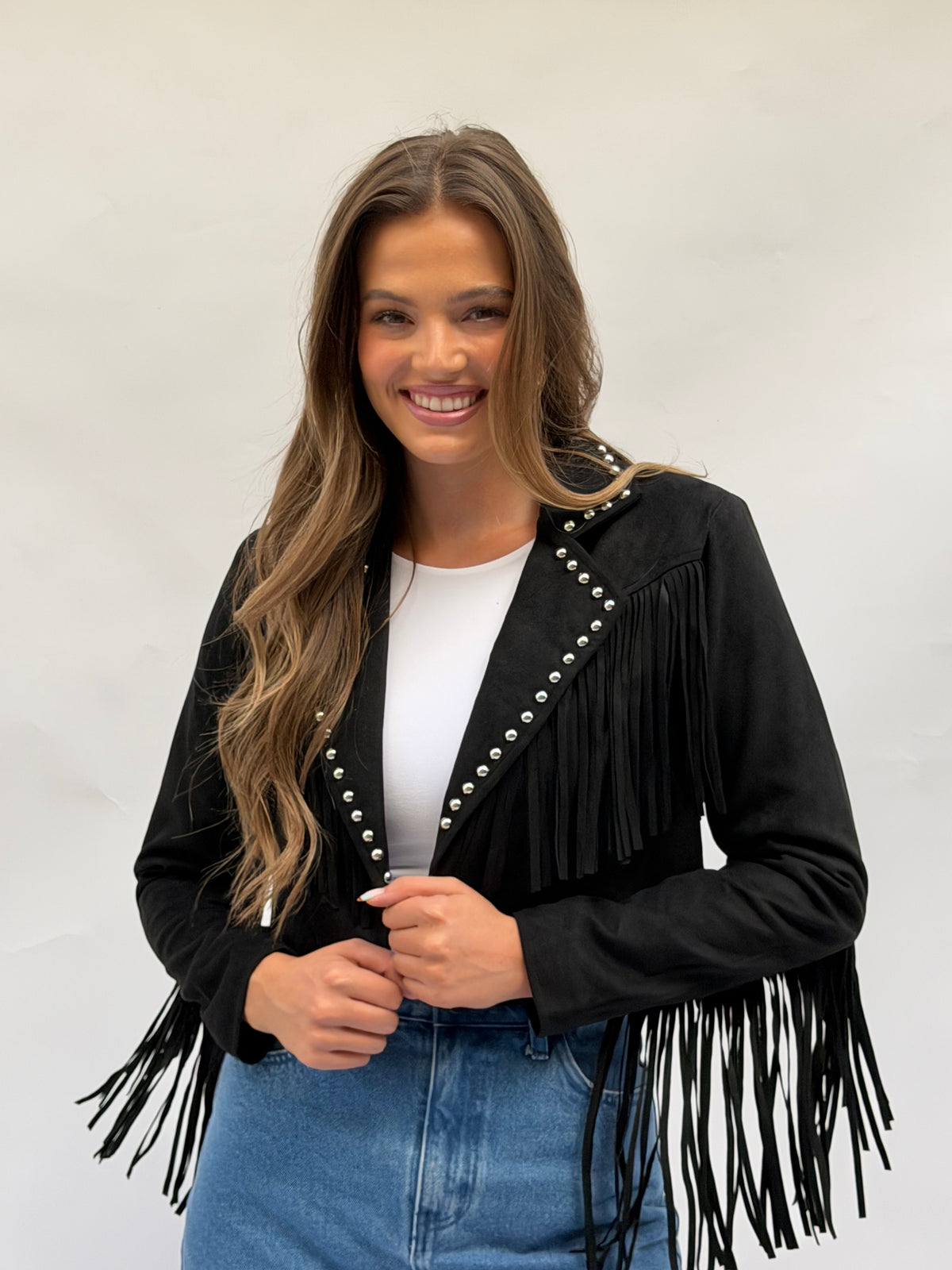The Maverick Cropped Stud Jacket in Black
