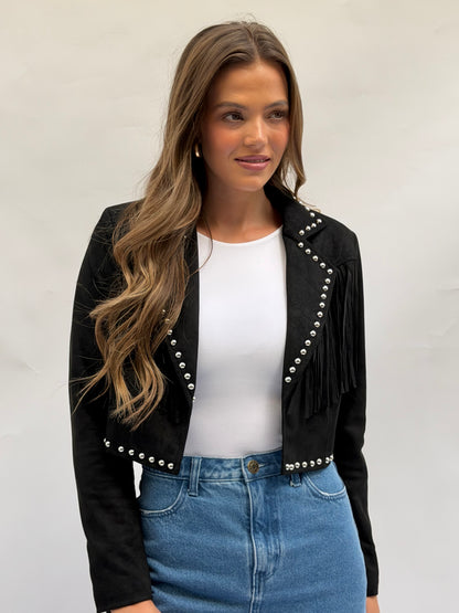 The Maverick Cropped Stud Jacket in Black