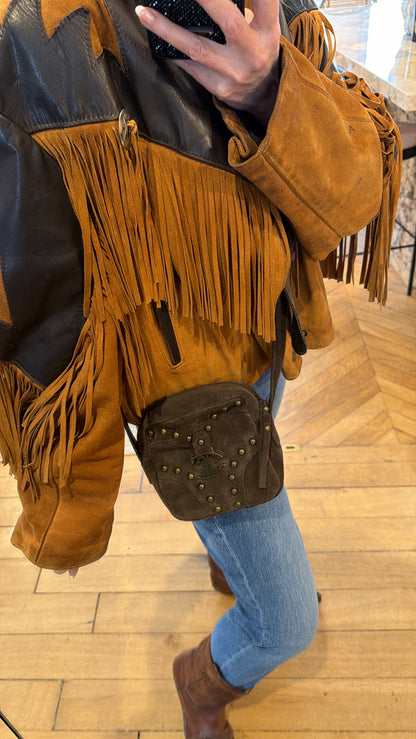 NEW!! Vintage Suede and Leather Fringe Jacket Size L/XL