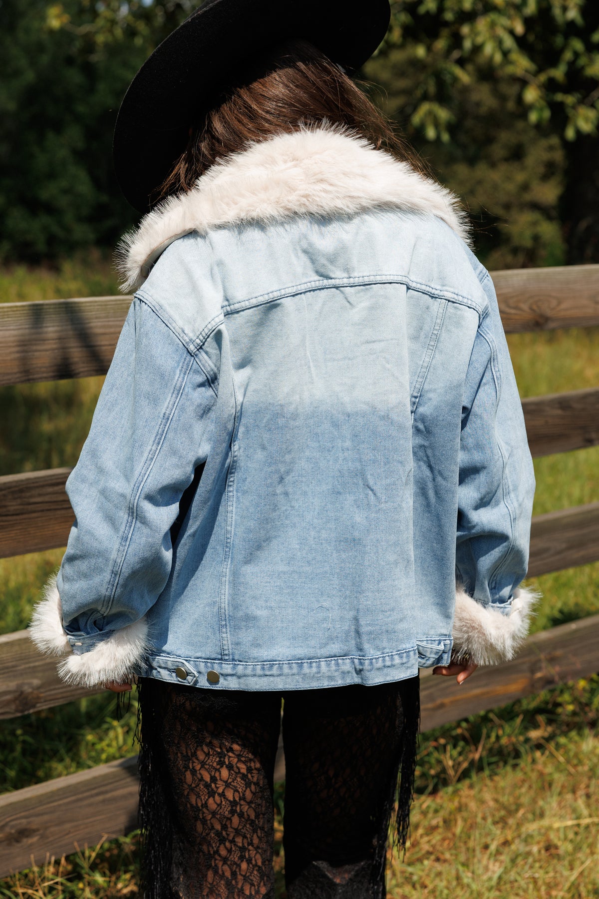 Penny Faux Fur Denim Jacket in Blue
