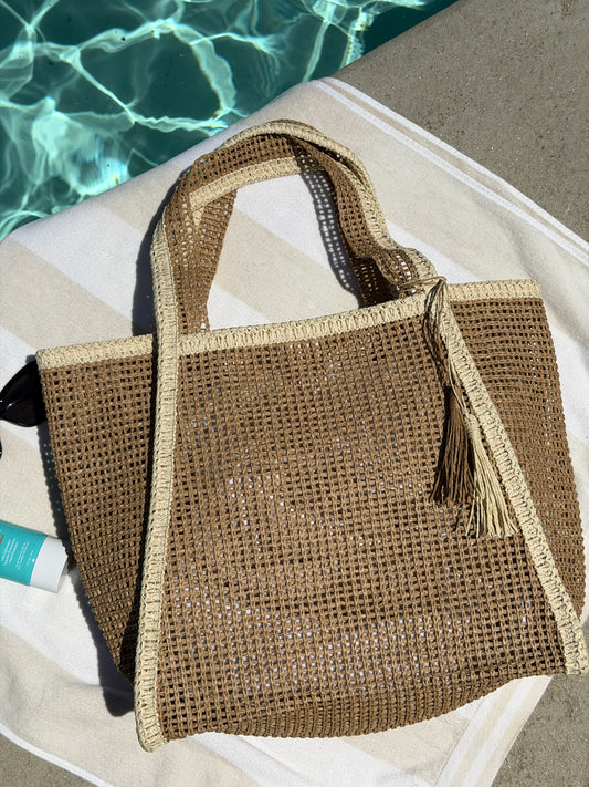 "Cannes Coast" Straw Tote Bag in Tan