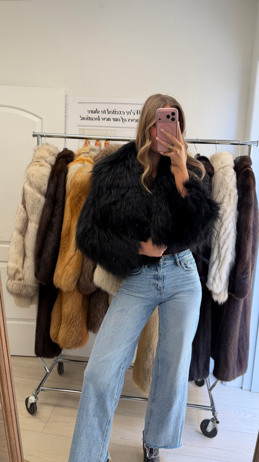 #27 Vintage Dyed Black Cropped Fox Fur Jacket