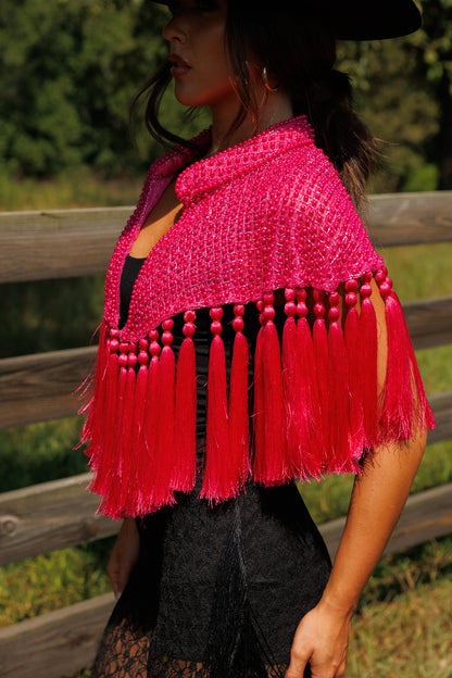 Hot Pink Fringe Tassel Cape