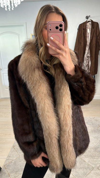 #GB7 Vintage Mahogany Mink and Crystal Fox Tuxedo Jacket