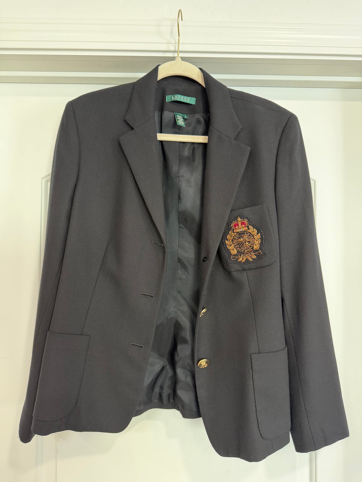 NEW!! Vintage Ralph Lauren Black Crest Wool Blazer Size 12