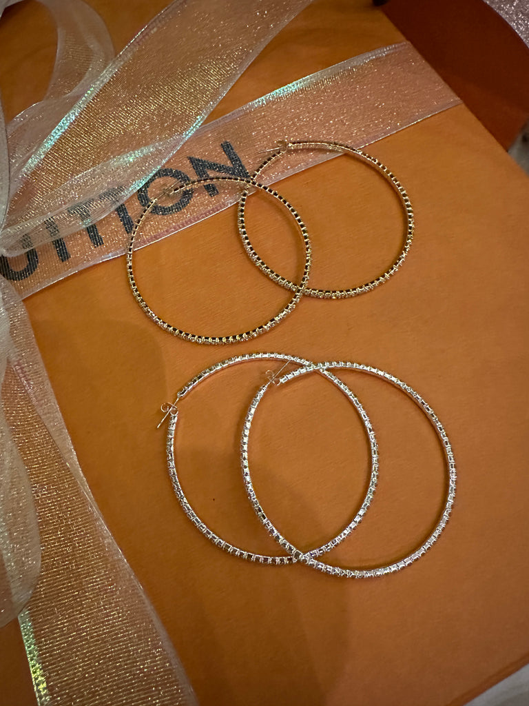 Crystal Hoop Earrings in Gold or Silver