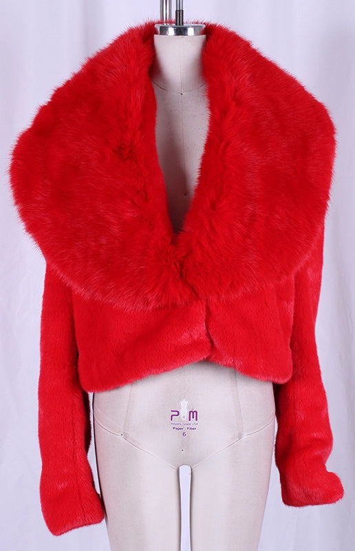 NEW!! "Showtime" Cropped Faux Fur Jacket in Red