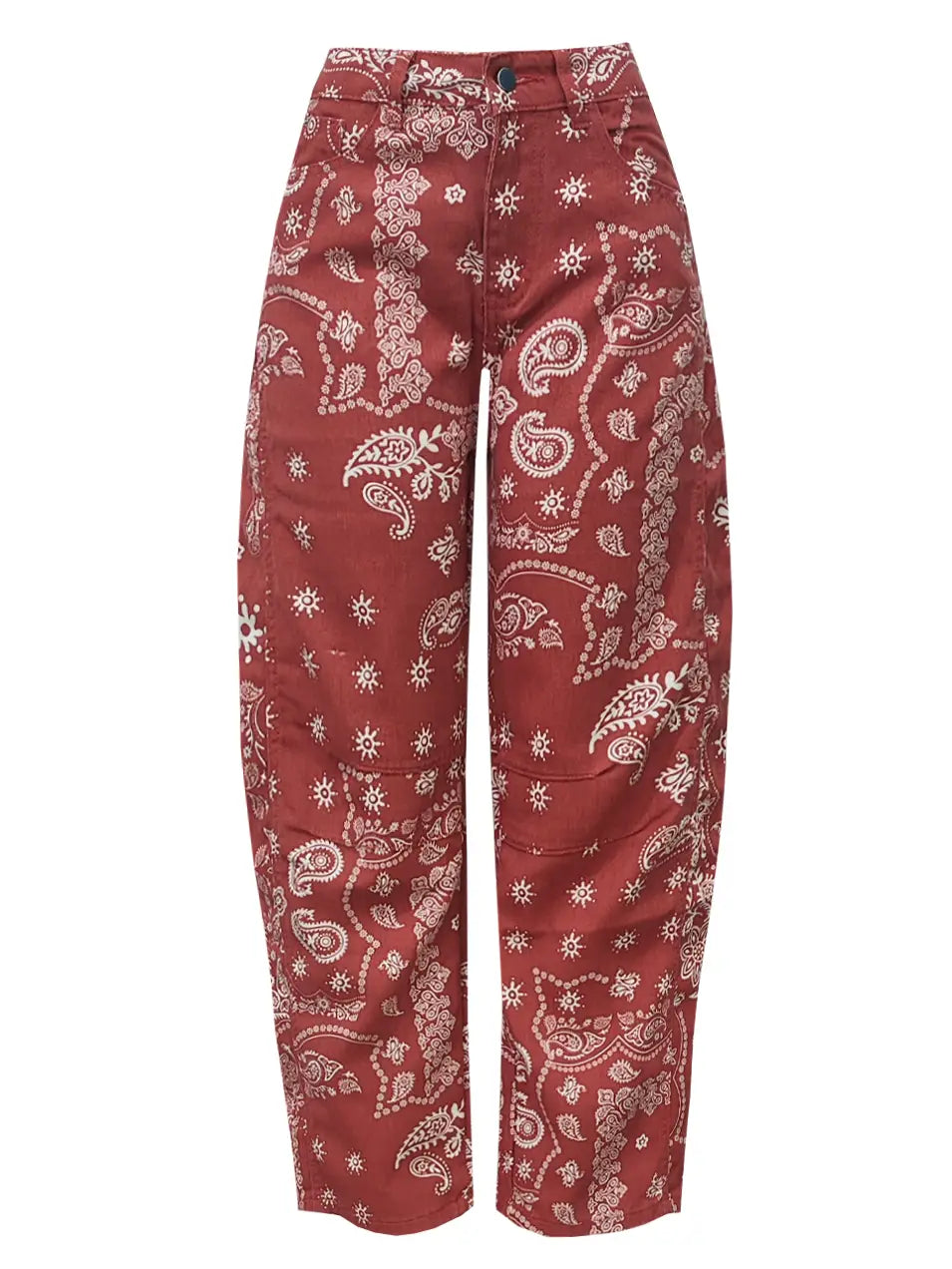 Paisley Barrel Leg Pants in Red
