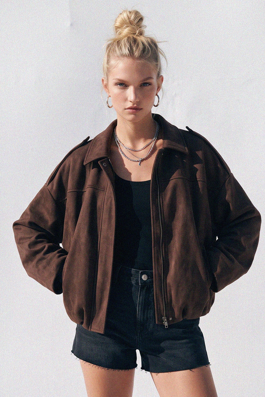 "Heritage" Faux Suede Jacket in Chocolate
