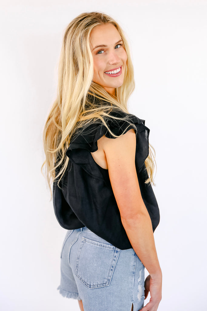 BEST SELLER!! Poppy Linen Blouse in Black