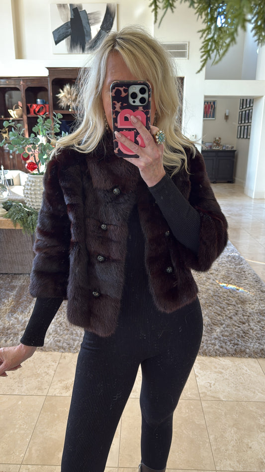 #118 Vintage Mahogany Mink Crop Fur Jacket