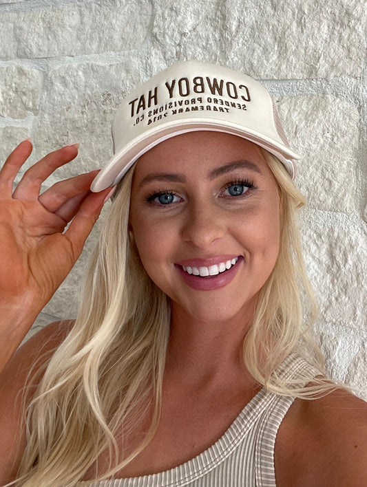 BACK IN STOCK!! Cowboy Trucker Hat in Cream (8140623741167)