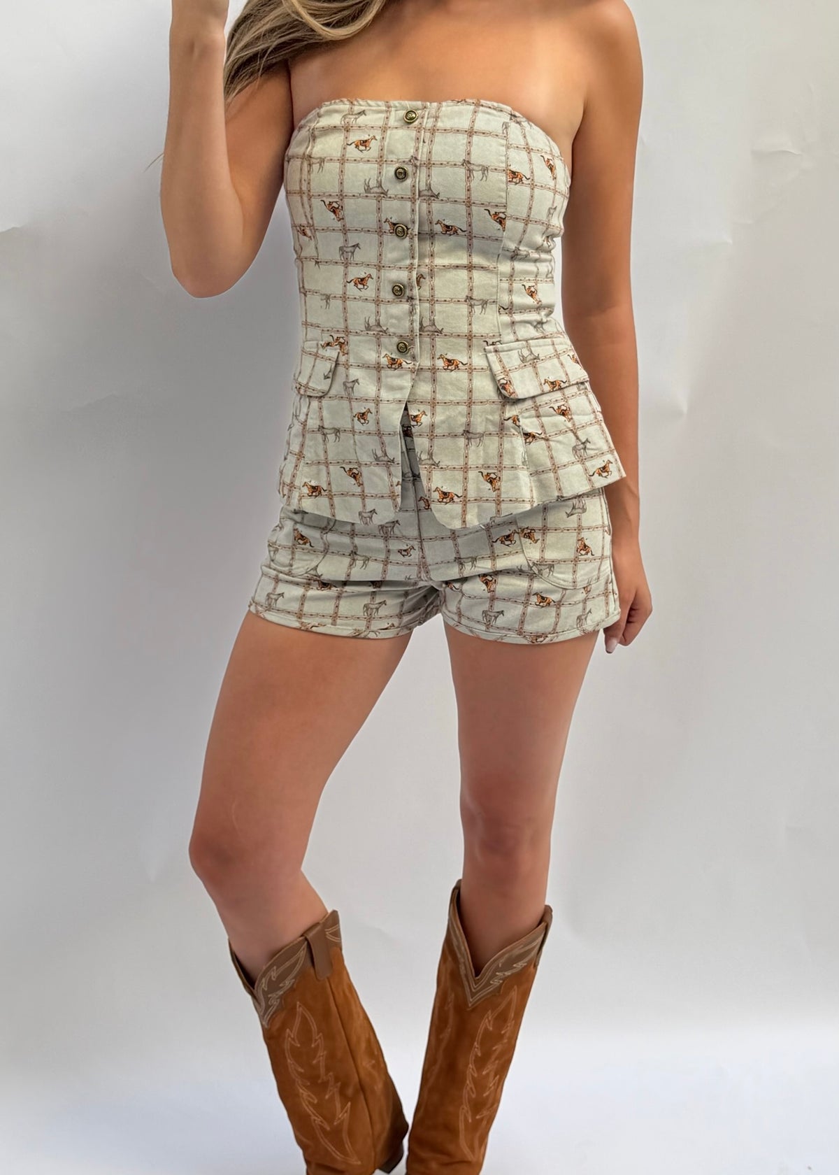 Equestrian Print Bustier Top