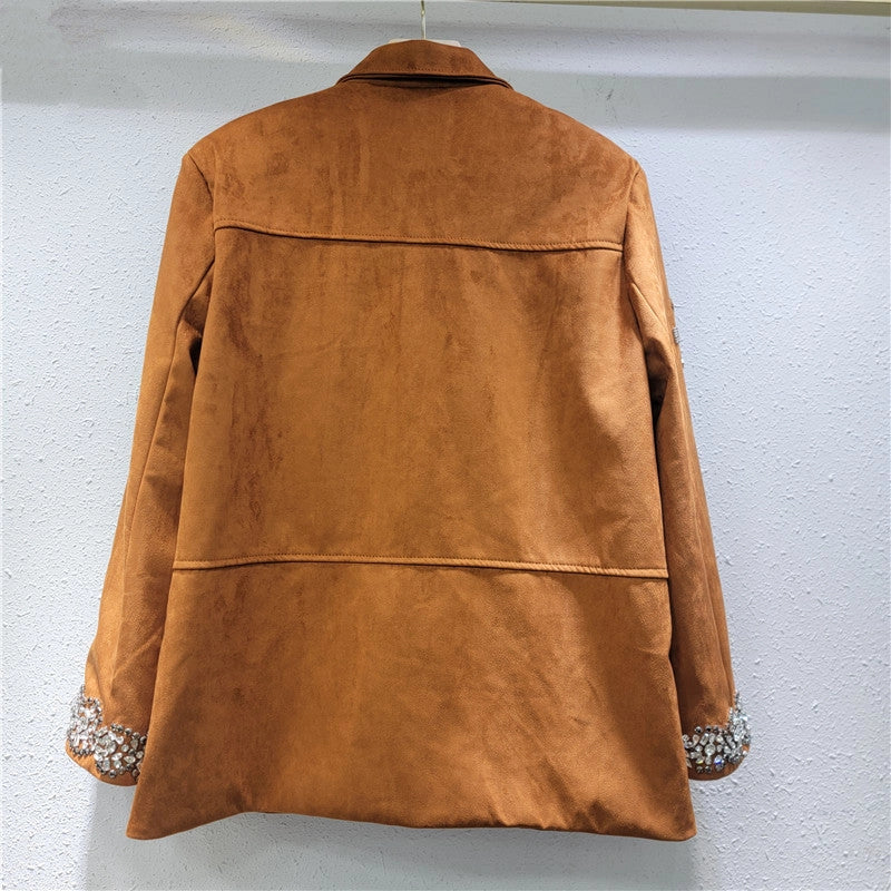 Camel Suede Embellished Jacket