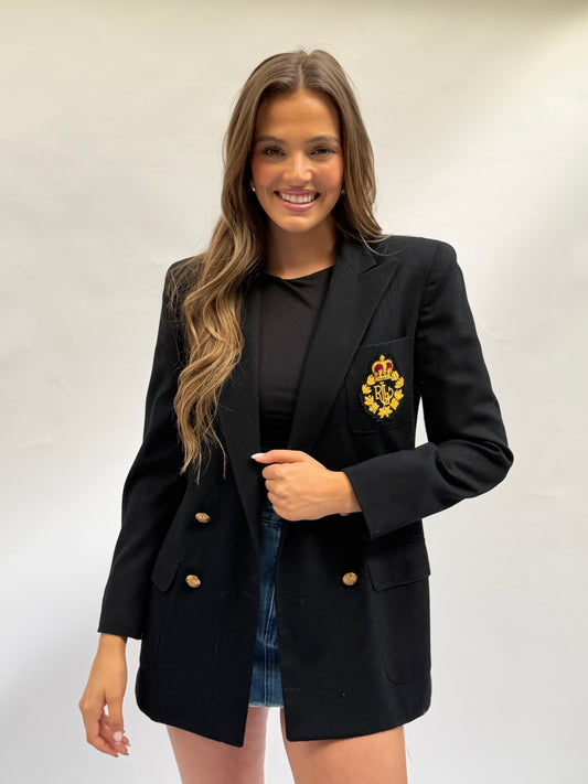 NEW!! Vintage Ralph Lauren Black Crest Wool Blazer Size 12