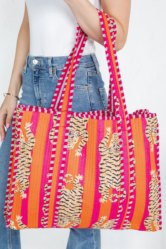 DOORBUSTER!! Tiger Print Reversible Tote in Orange