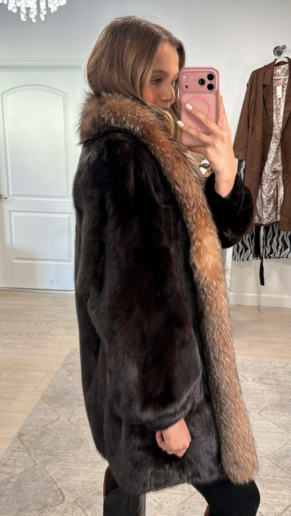 #GB12 Vintage Mahogany Mink and Crystal Fox Tuxedo Jacket