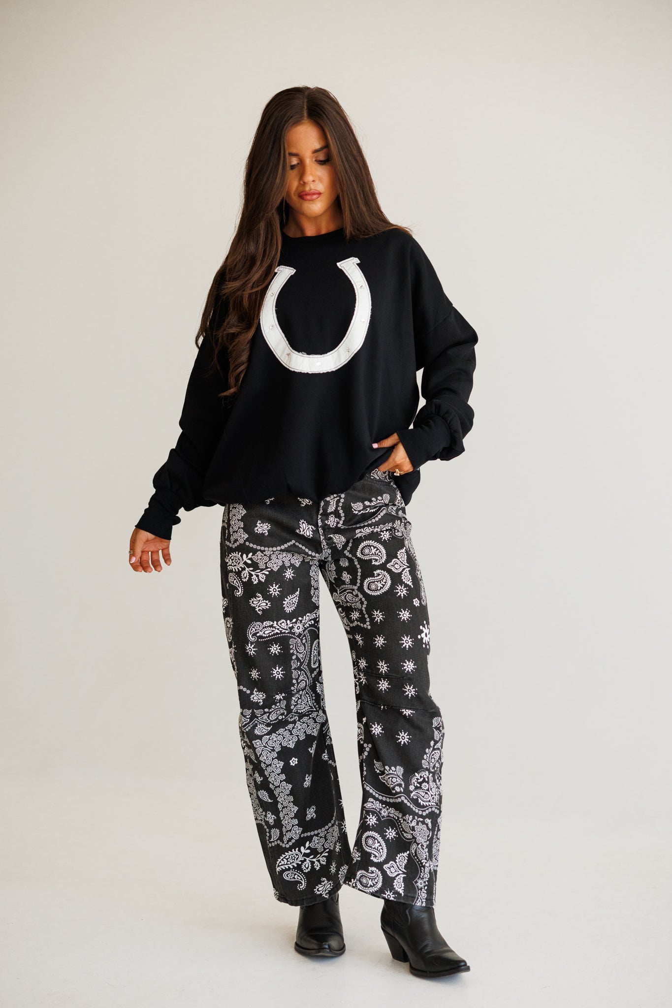 AS SEEN ON CASSIDY!  Bandana Print Barrel Leg Pants in Black