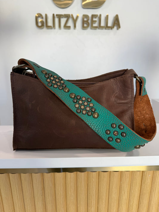 The "Bella" Mini Bag in Brown w/ Turquoise Strap