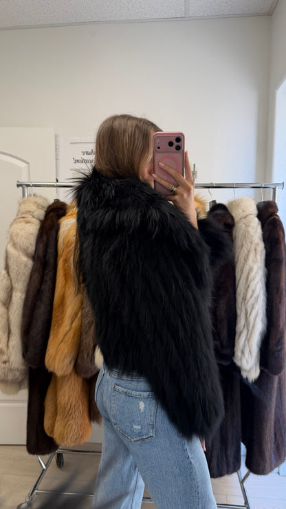 #27 Vintage Dyed Black Cropped Raccoon Fur Jacket