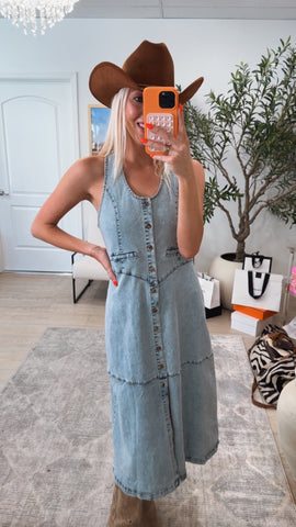 NEW!! Camden Button Up Denim Midi Dress w/ Rhinestone Details