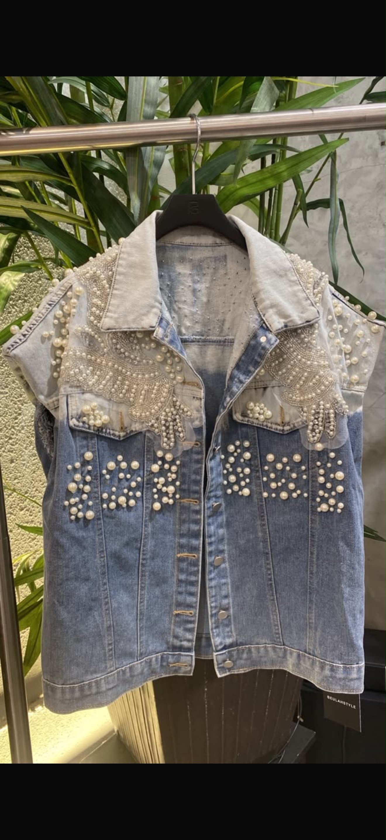 The"Luxe Edit" Pearl Denim Vest