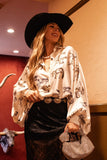 AS SEEN ON WEST DESPERADO!! Horseprint Satin Top in White