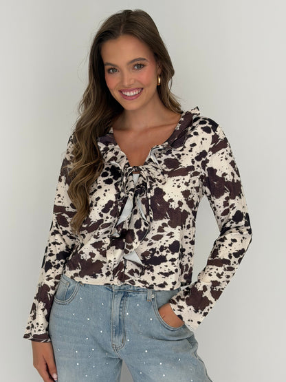 FINAL SALE!! Cow Print Tie Top