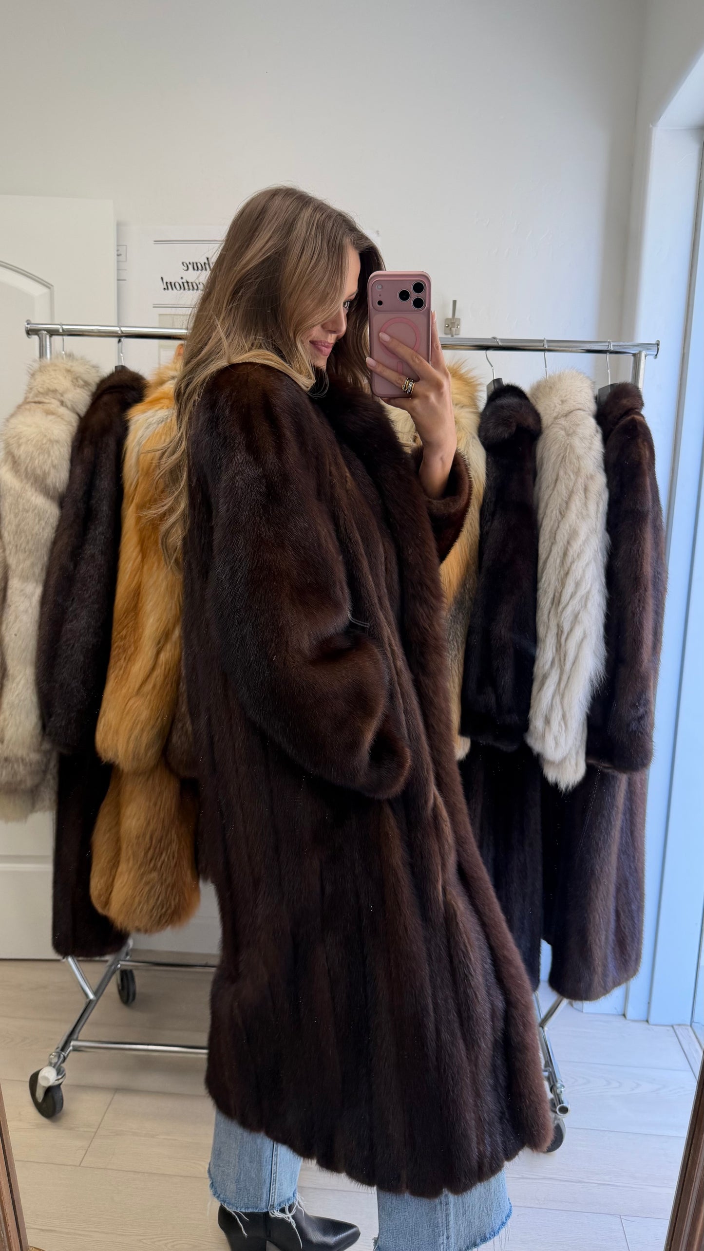 #16 Vintage Mahogany Mink Coat w/ Fox Tuxedo Size Medium