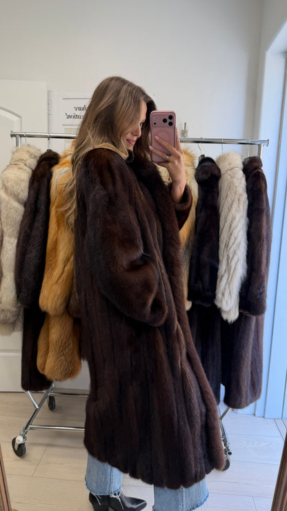 #16 Vintage Mahogany Mink Coat w/ Fox Tuxedo Size Medium