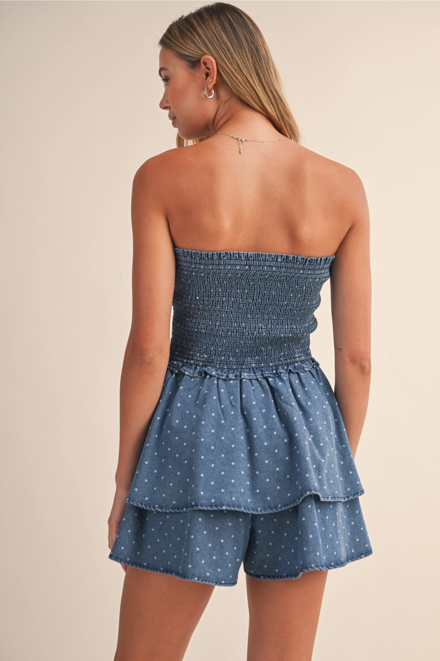 "True West" Smocked Denim Romper