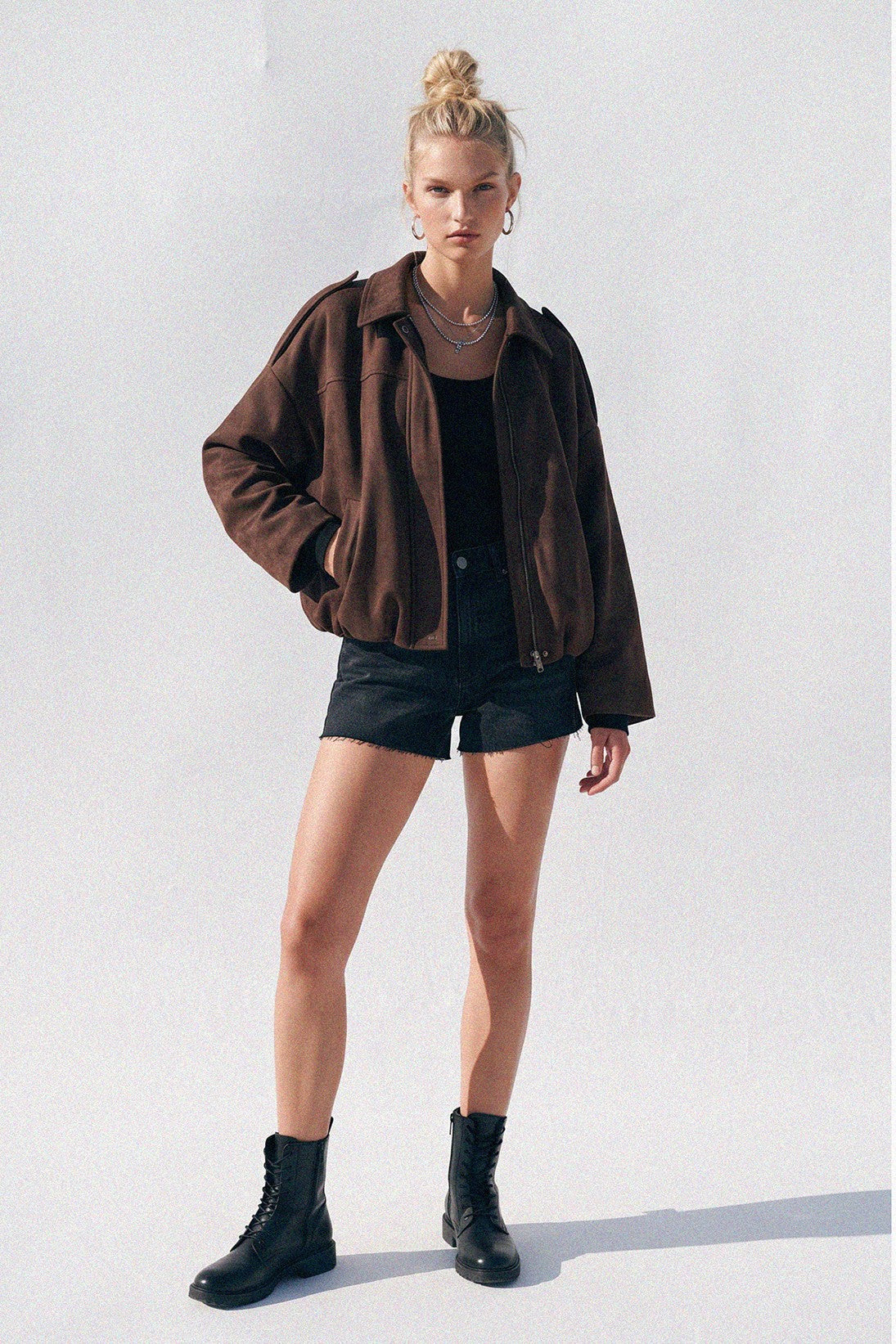 "Heritage" Faux Suede Jacket in Chocolate