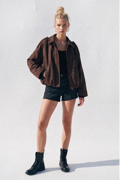 "Heritage" Faux Suede Jacket in Chocolate